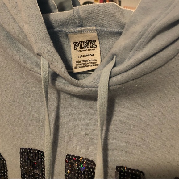 PINK light blue bedazzled logo semi-cropped hoodie size large fits like a medium - Picture 2 of 3